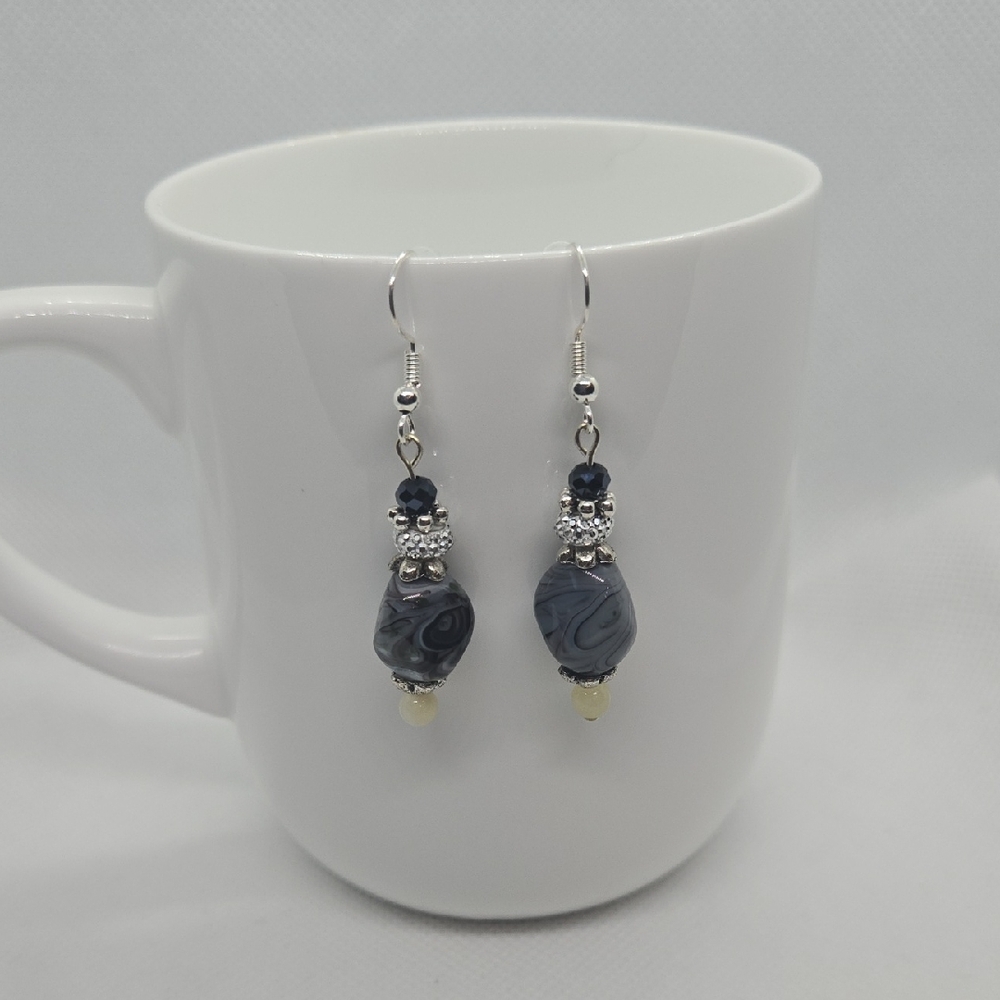 Chic Silver and Black Beaded Earrings